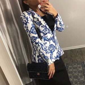 ZARA Blue and White Printed Blazer